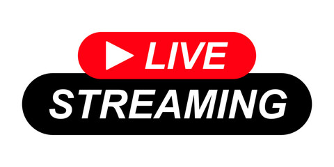 Live Streaming icon. Rounded Rectangle Red Play icon of live stream, broadcasting online stream. Lower third template for tv, shows, movies and live performance. Vector design 