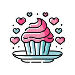 cupcake with cherry isolated vector Illustration with Sweet Romantic Vibes on white background