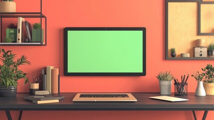 remote team collaboration, Modern Workspace with Green Screen for Collaboration Tasks