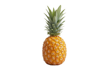 a fresh, ripe pineapple with vibrant green leaves at the top and a textured, golden-brown skin with hints of yellow.