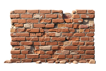 Broken Brown Brick Wall: brown bricks with cracks, chips, and broken sections that reveal the inner layers of the brick