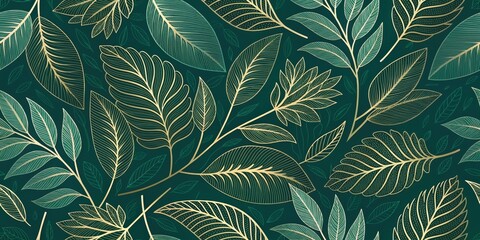 Elegant Gold and Emerald Green Botanical Leaf Pattern Design