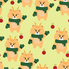 Fototapeta premium Seamless pattern cartoon deer. cute christmas and winter wallpaper for fabric print, gift wrap paper