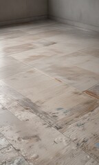 Cementitious adhesive poured into a rectangular area on the floor, spread, cementitious adhesive