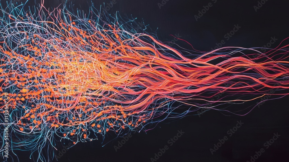 Leinwandbilder Dynamic threads of colorful lines in motion abstract art digital creation dark background artistic perspective