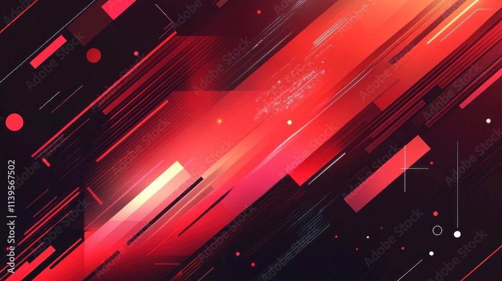 Poster Abstract design featuring dynamic lines and shapes in red tones on a dark background.