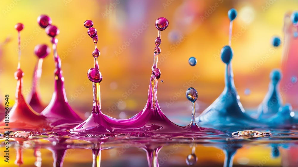 Aufkleber vibrant ink drops creating stunning ripples art studio photography colorful environment close-up flu