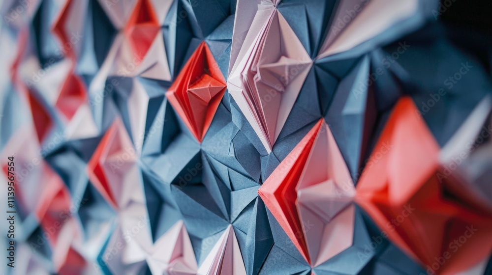 Poster intricate paper folds forming unique shapes creative studio art installation close-up view origami c