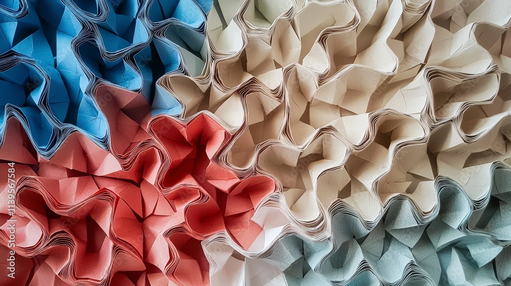 Aufkleber Intricate paper folds creating unique shapes creative workshop artwork indoor setting close-up view craftsmanship concept