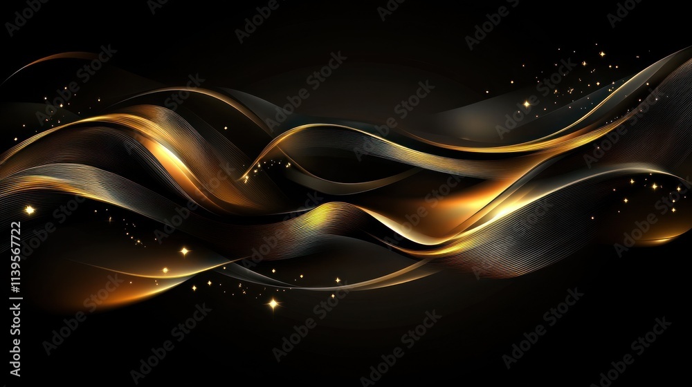 Poster Abstract design featuring flowing golden waves on a dark background for visual impact.