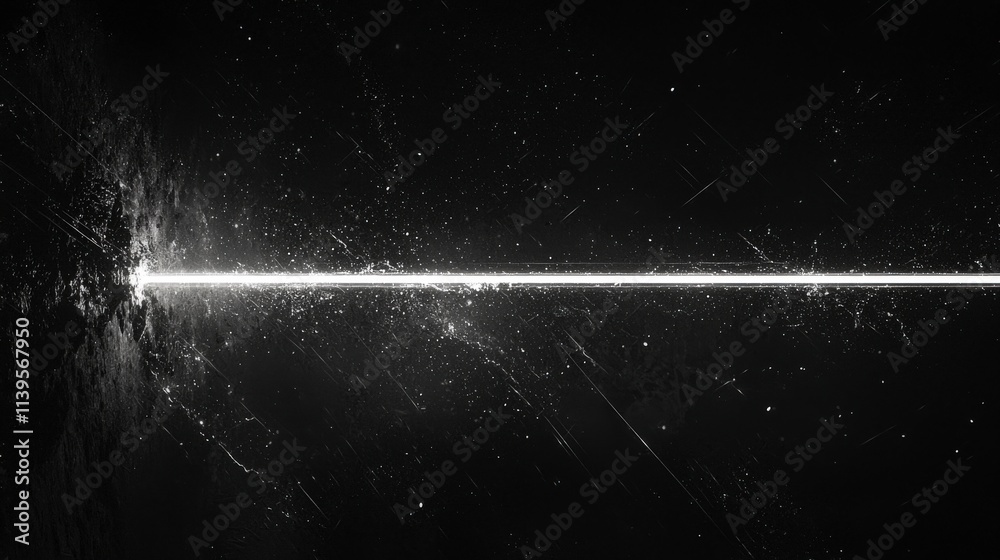 Poster abstract dark environment close-up of a single light streak illuminating the darkness in digital art