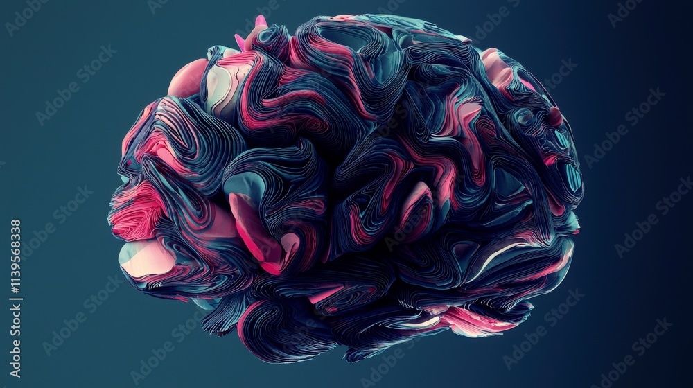 Poster Stylized brain layers representing complex thought processes digital art abstract environment artistic perspective