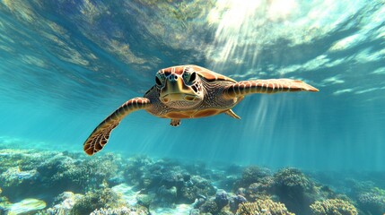 Underwater Excursion with a Sea Turtle Coral Reef Wildlife Photography Oceanic Environment Close-Up View Marine Life Exploration