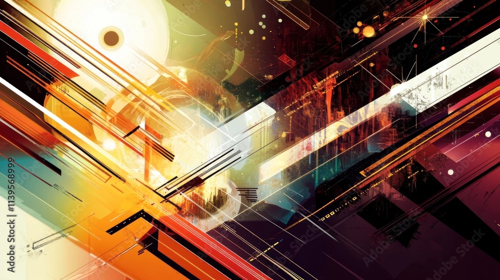 Aufkleber abstract digital artwork featuring dynamic lines and vibrant colors.