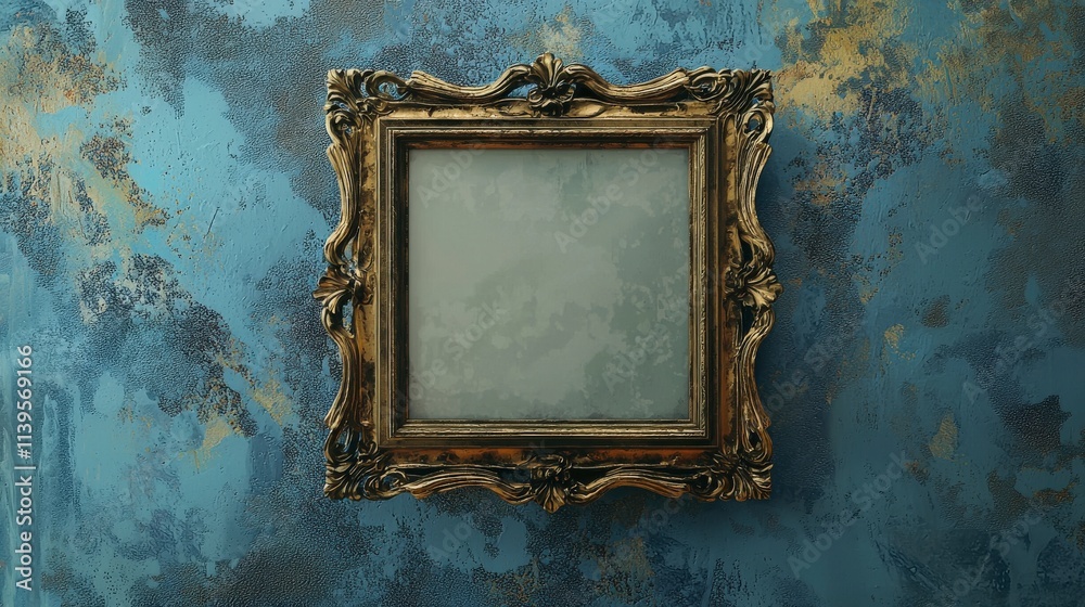 Poster Ornate picture frame with empty canvas artistic studio photography vibrant background close-up creative concept
