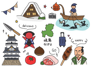 岐阜の手描きイラストセット