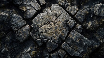 Ancient symbols on cracked stone found aerial view reveals mysterious archaeological discovery's historical significance