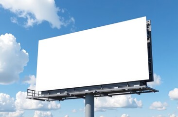 blank white billboard on blue sky with clouds
