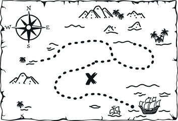 Adventure treasure map vector black silhouette print design