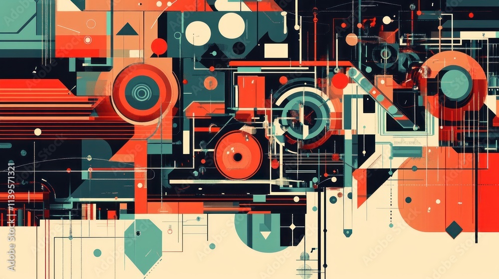 Poster Abstract geometric design featuring vibrant colors and intricate patterns.