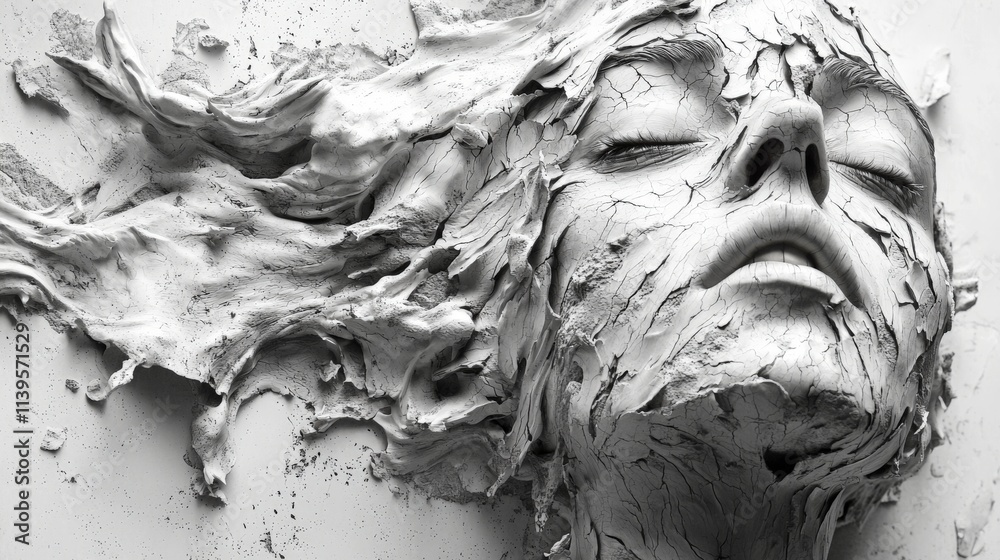 Aufkleber Symbolic skin cracking patterns artistic studio fine art abstract environment close-up viewpoint human emotion concept