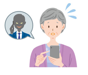Obraz premium オレオレ詐欺 振り込め詐欺 高齢者 電話 イラスト