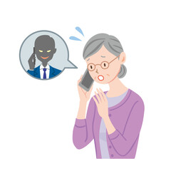 振り込め詐欺　オレオレ詐欺　高齢者　電話　イラスト