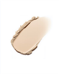 A flatlay makeup powder swatch on white background