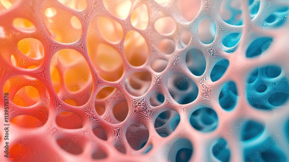 Poster abstract representation of interconnected structures with a colorful gradient.