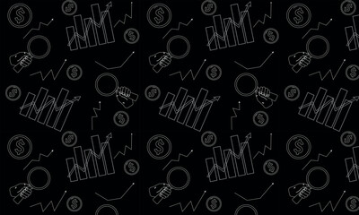 financial growth seamless pattern with outline icons. minimalistic financial pattern