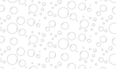 Bubbles vector seamless pattern with flat line icons. Black white color soap texture. Fizzy water background, abstract effervescent effect wallpaper