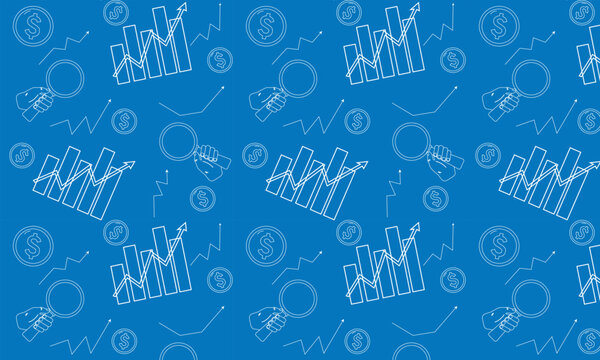 financial growth seamless pattern with outline icons. minimalistic financial pattern