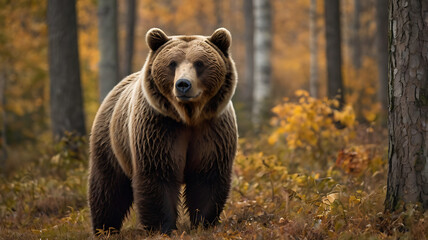 Fototapeta premium Brown bear in autumn forest 