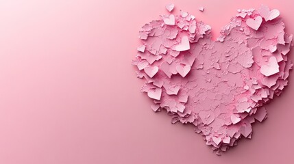 Fototapeta premium Pink broken heart shape made of small hearts on pink background.