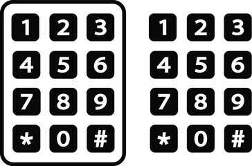 Number pad icons set. Smartphone dial keypad design. Mobile phone numbers panel with numbers and letters. Dial buttons user interface display design vector isolated on transparent background. © WaQar