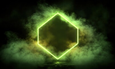 Naklejka premium Glowing Hexagon in Smoky Atmosphere
