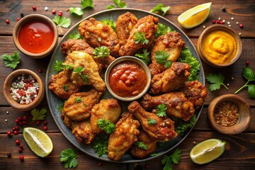 Fototapeta premium Panoramic Chicken Wing Food Photography, Gourmet Wings, Delicious Feast
