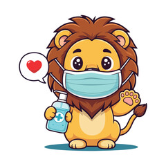 Cute Lion Standing Cartoon Vector Icon Illustration. Animal Nature Icon Concept Isolated Premium Vector. Flat Cartoon Style