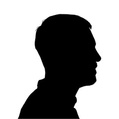 Silhouette of a man in profile against a white background, highlighting facial features and hairstyle in black silhouette.