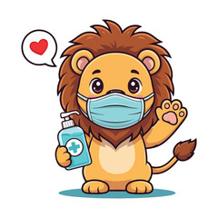 Cute Lion Standing Cartoon Vector Icon Illustration. Animal Nature Icon Concept Isolated Premium Vector. Flat Cartoon Style