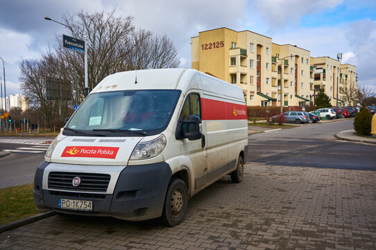 Parked Poczta Polska Fiat Ducato business van in the Stare Zegrze district