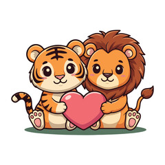 Cute Lion Standing Cartoon Vector Icon Illustration. Animal Nature Icon Concept Isolated Premium Vector. Flat Cartoon Style