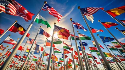 World Flags Fluttering in Wind - Vintage Photography