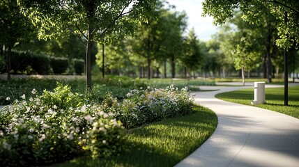 A beautifully landscaped park with blooming flowers