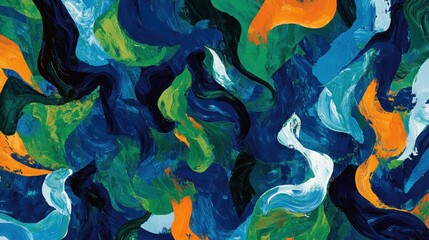 An abstract, original background with a blend of deep blues, bright greens, and rich oranges, arranged in an energetic and dynamic pattern.