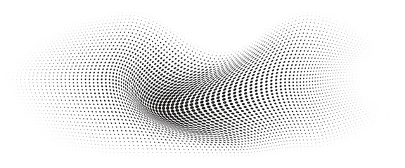 Fototapeta premium Flowing Wave Dot Halftone Pattern: Curve Gradient Shape on Transparent Background. Suitable for AI, Tech, Network, Digital, Science, and Technology Themes.
