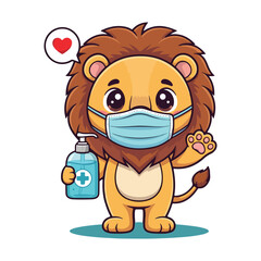 Cute Lion Standing Cartoon Vector Icon Illustration. Animal Nature Icon Concept Isolated Premium Vector. Flat Cartoon Style