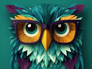 Obraz premium Wise Owl in Spectacles A Vibrant Paper Art Portrait