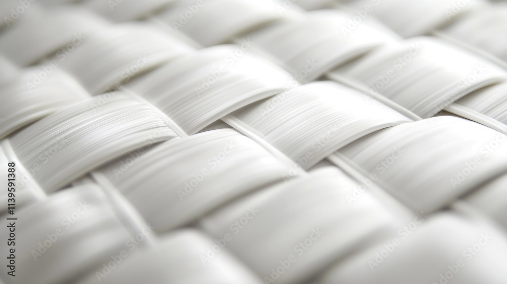 Poster close-up of a woven texture in soft white tones, showcasing craftsmanship and material design.