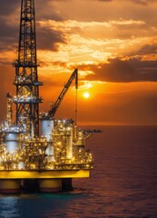 Fototapeta premium oil rig at sunset